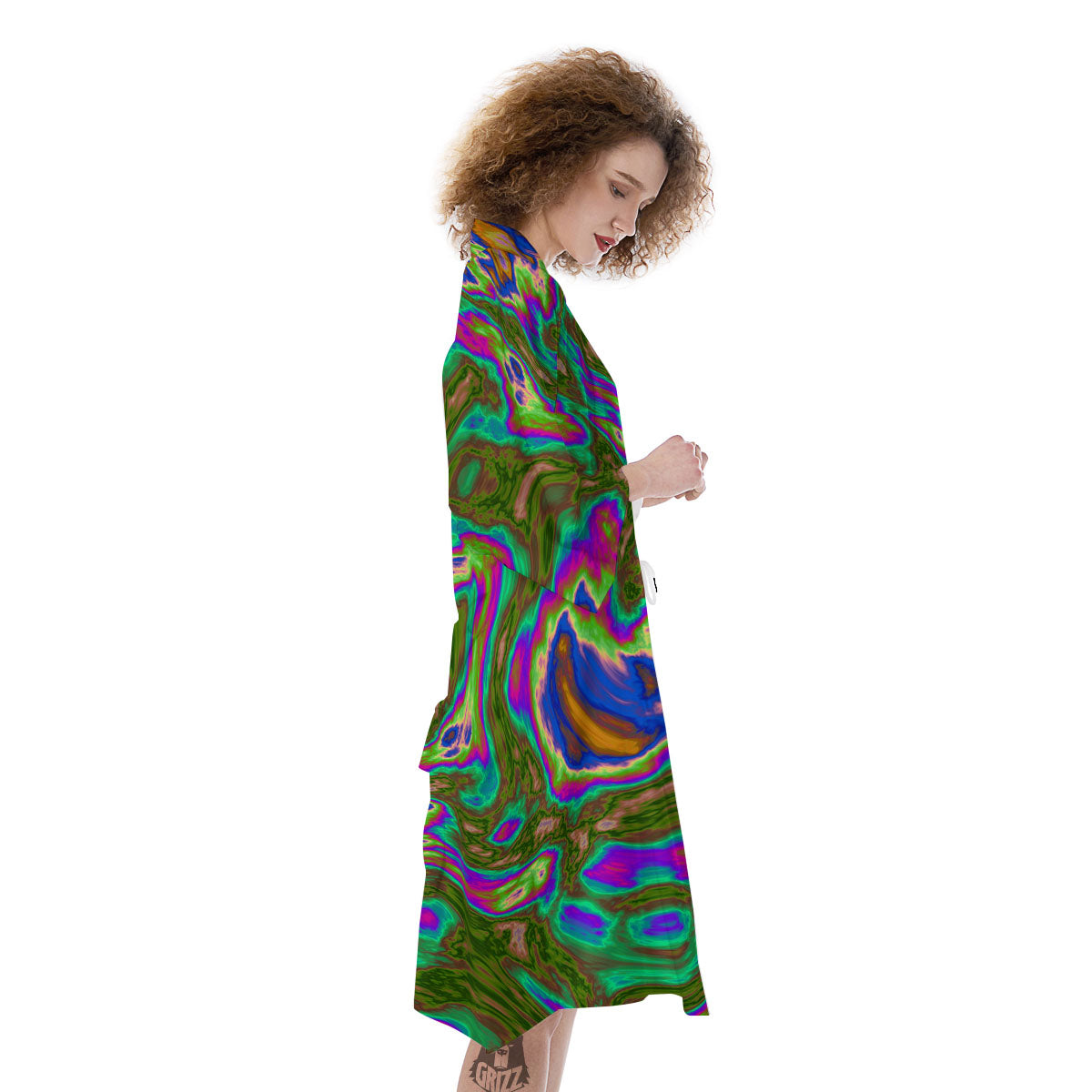 Psychedelic Trippy Purple Green Print Kimono-grizzshop