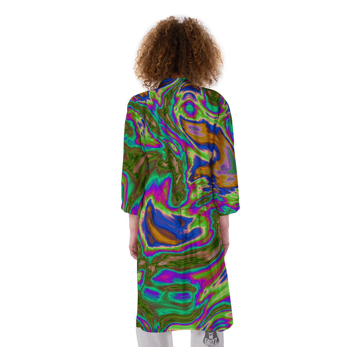 Psychedelic Trippy Purple Green Print Kimono-grizzshop