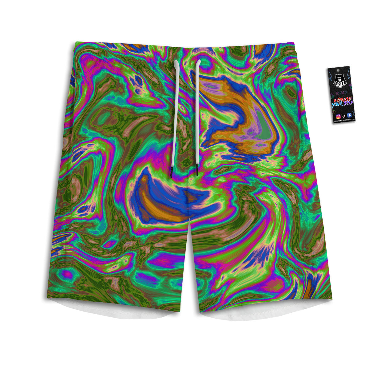 Psychedelic Trippy Purple Green Print Men's Athletic Shorts