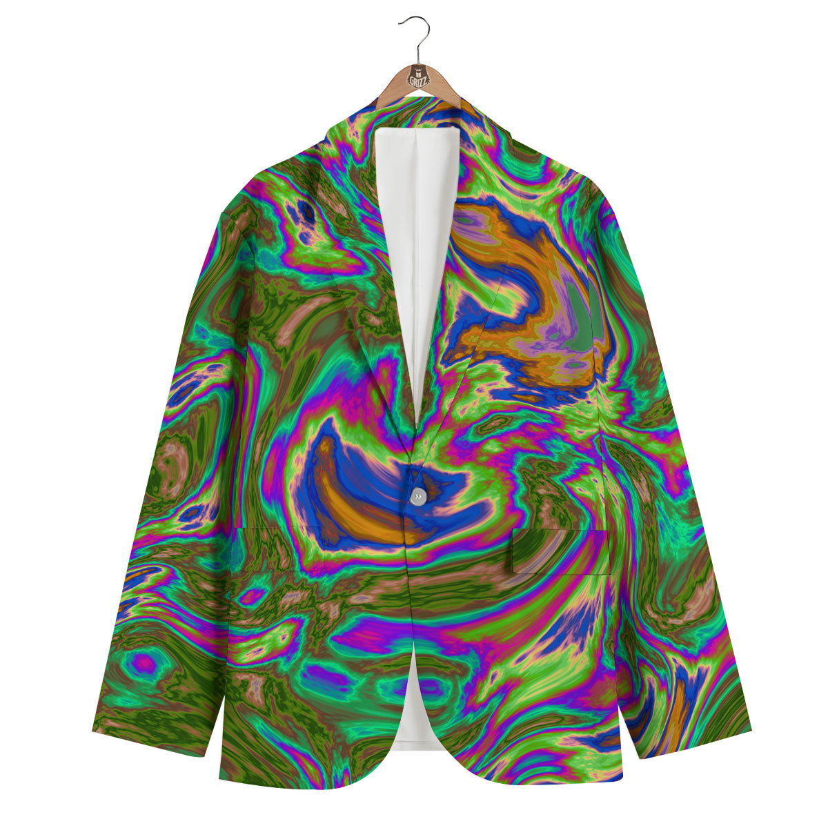 Psychedelic Trippy Purple Green Print Men's Blazer-grizzshop