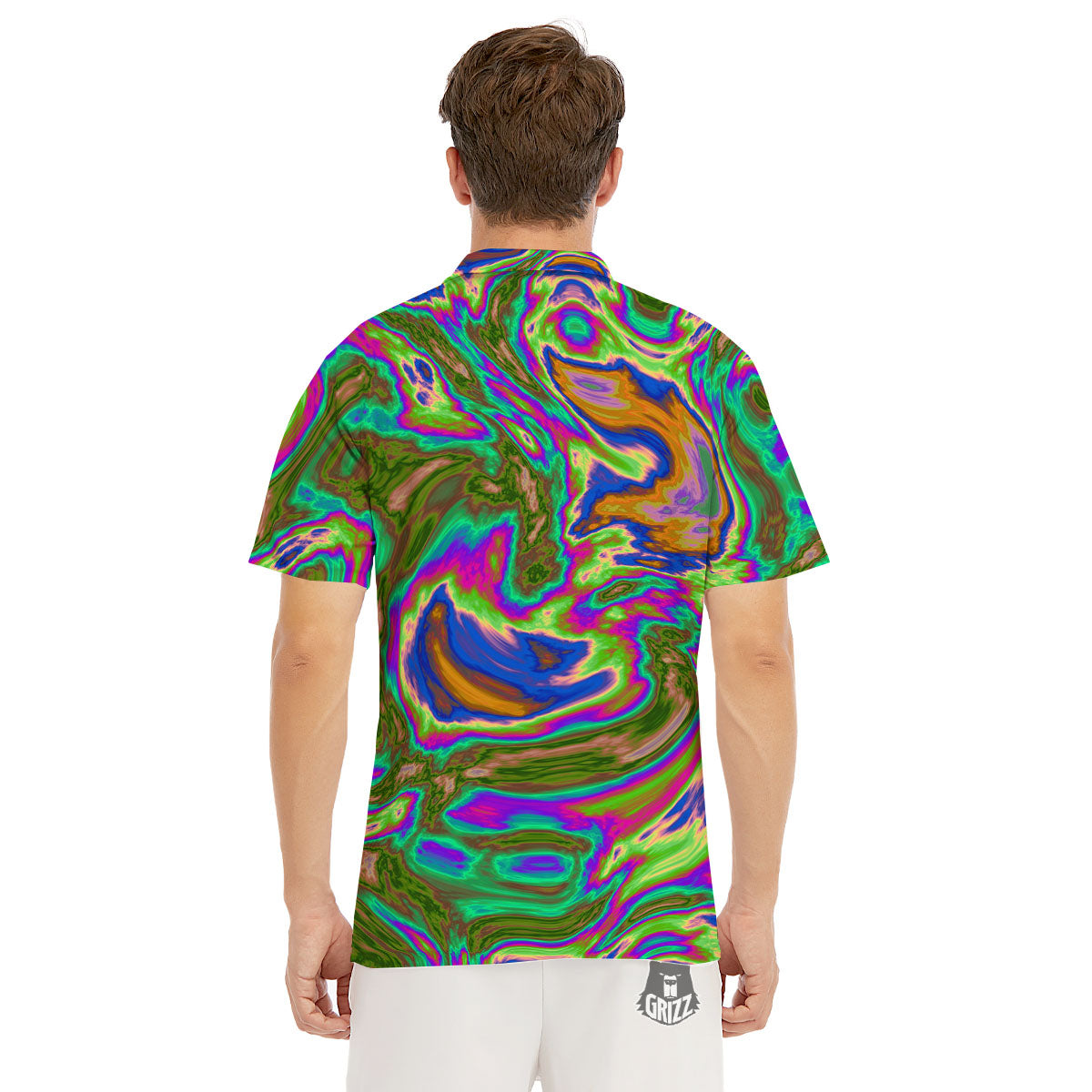 Psychedelic Trippy Purple Green Print Men's Golf Shirts-grizzshop