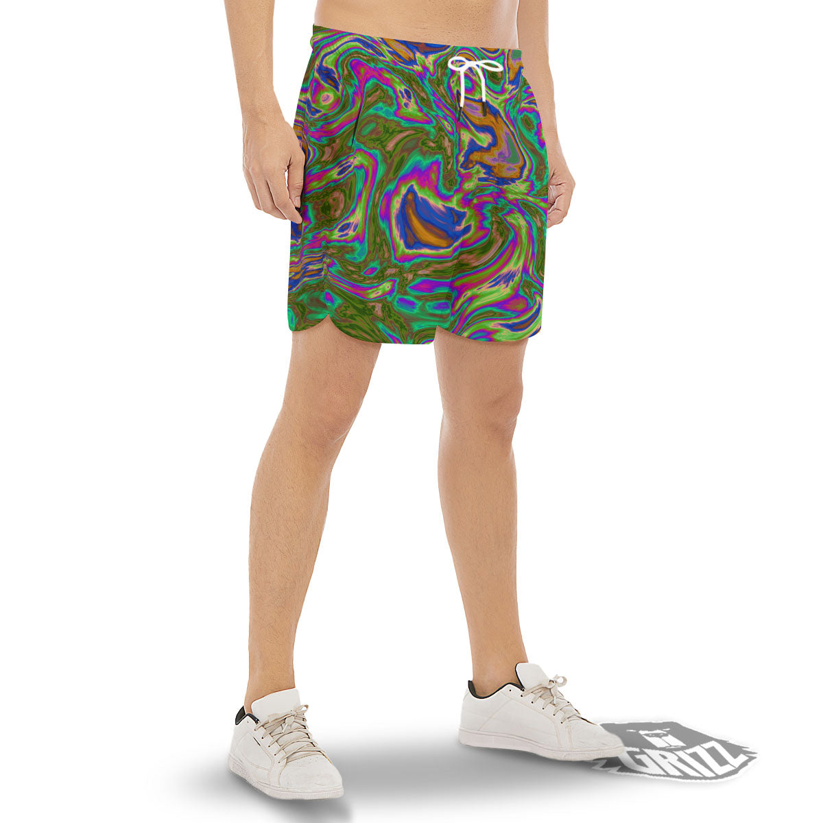 Psychedelic Trippy Purple Green Print Men's Gym Shorts-grizzshop