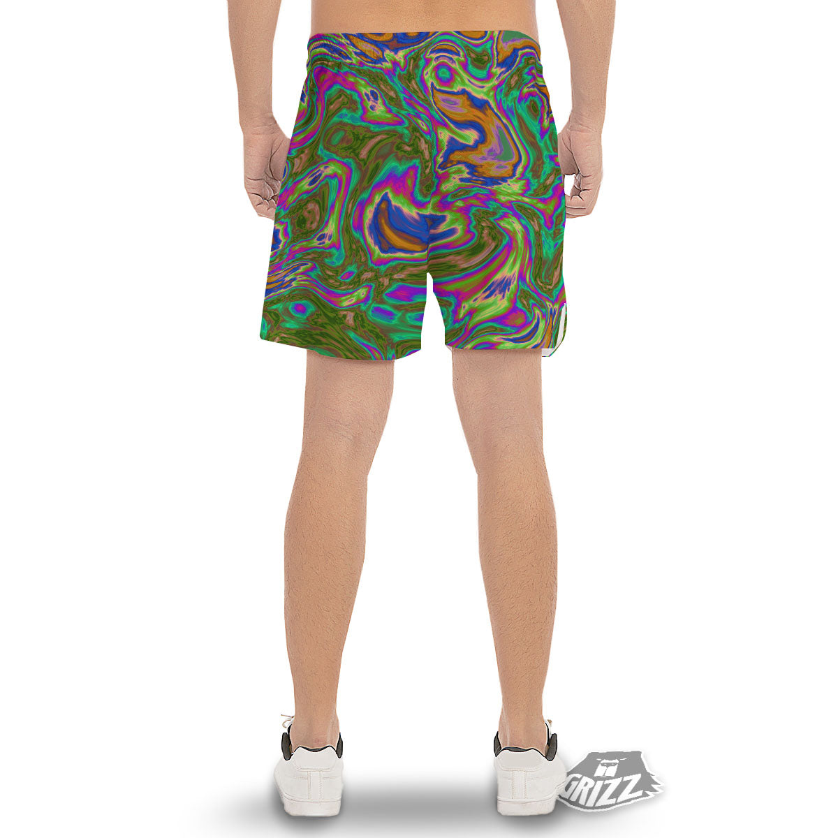 Psychedelic Trippy Purple Green Print Men's Gym Shorts-grizzshop
