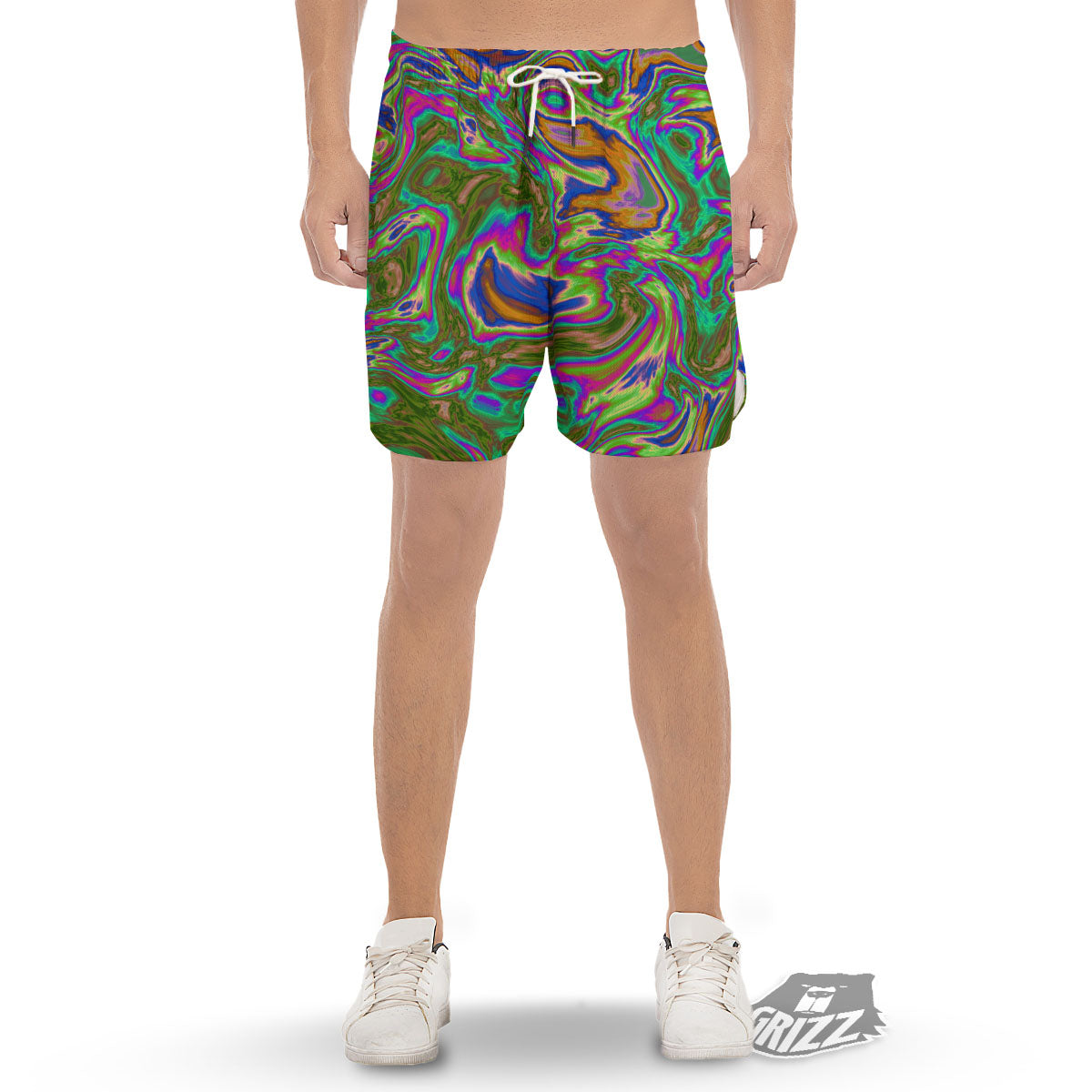 Psychedelic Trippy Purple Green Print Men's Gym Shorts-grizzshop
