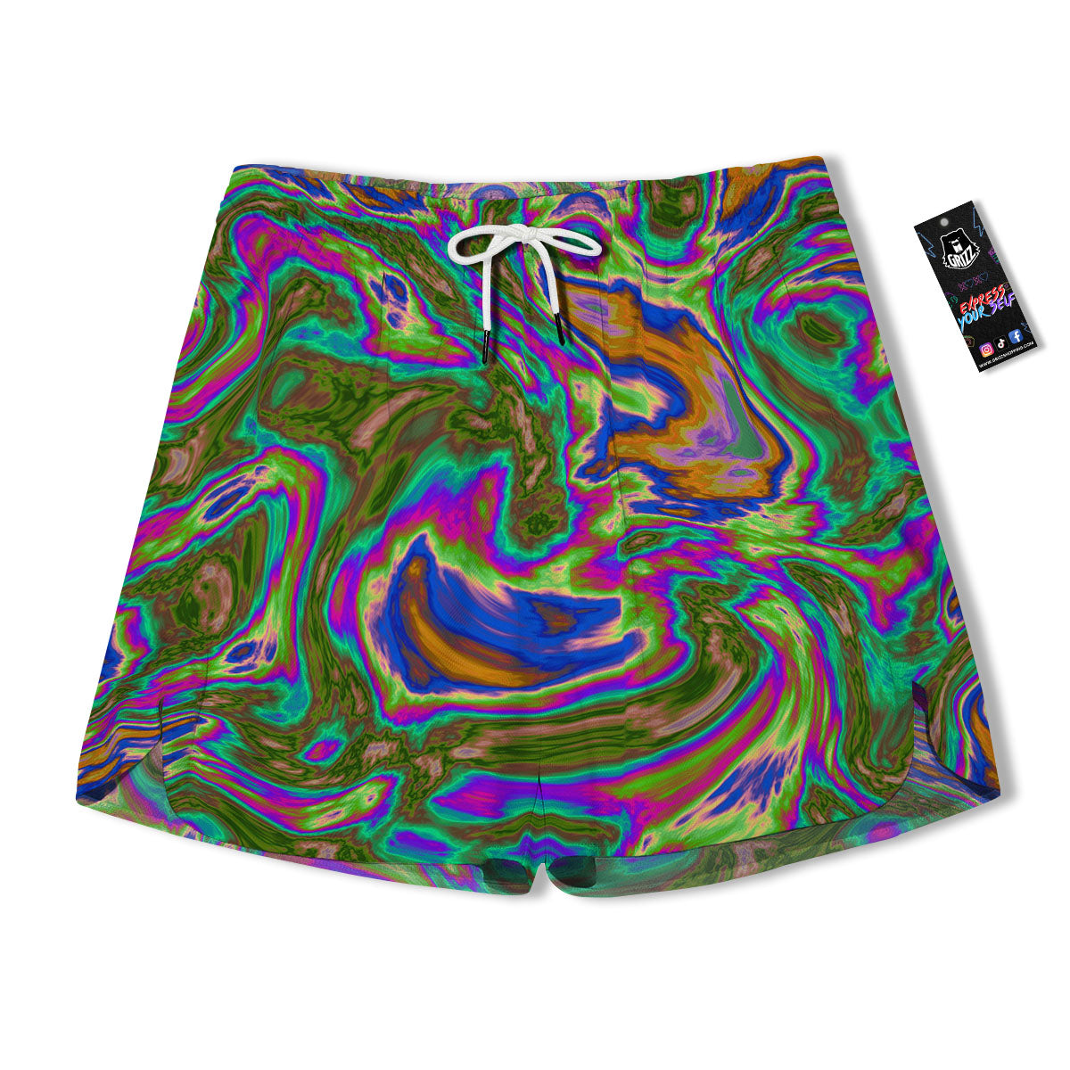 Psychedelic Trippy Purple Green Print Men's Running Shorts-grizzshop