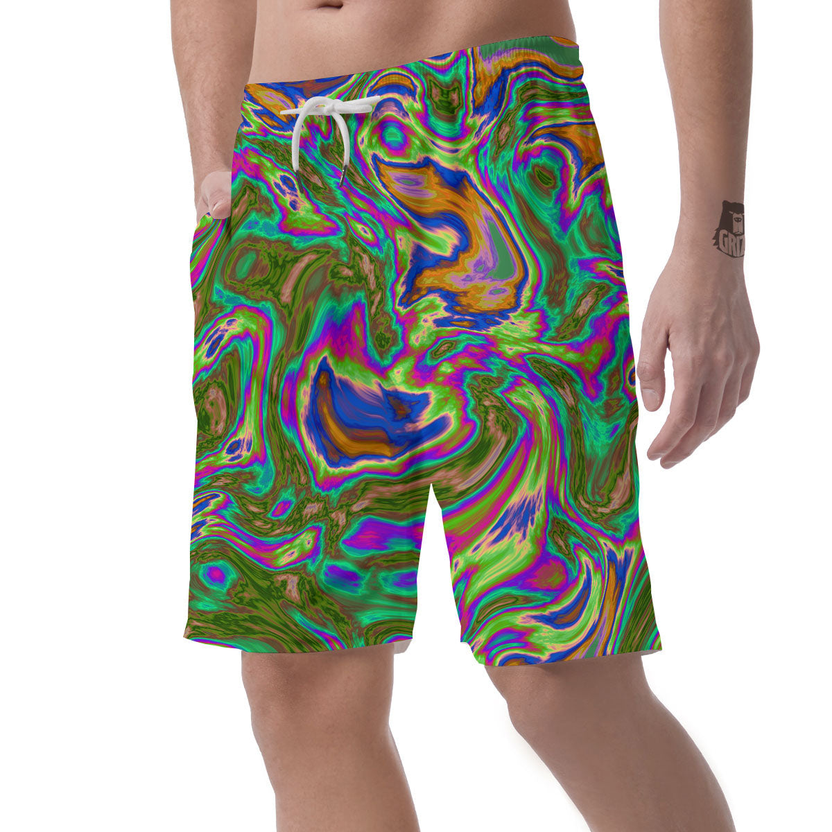 Psychedelic Trippy Purple Green Print Men's Shorts-grizzshop
