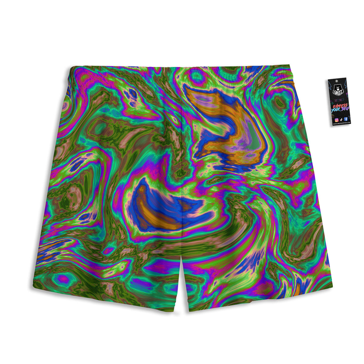 Psychedelic Trippy Purple Green Print Mesh Shorts
