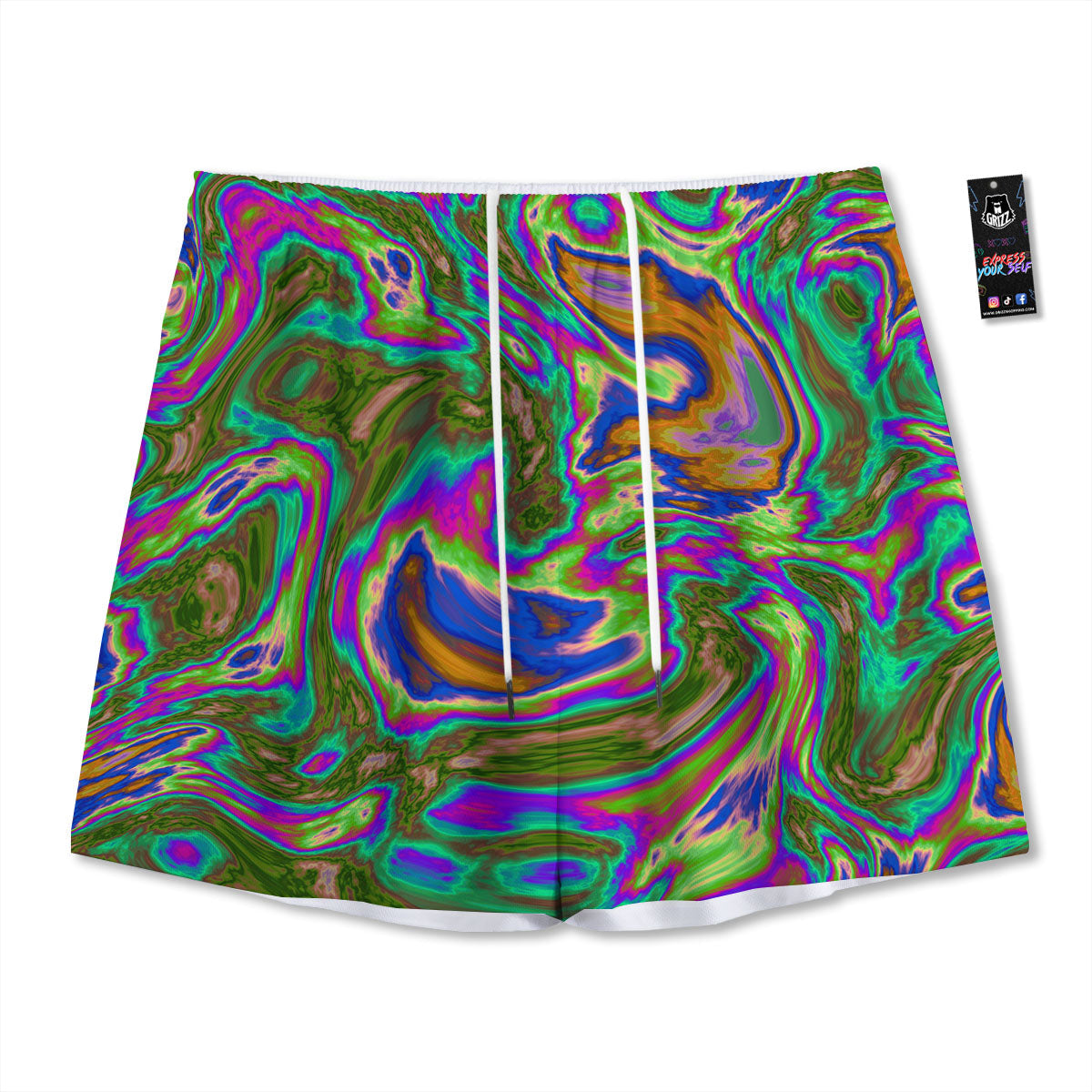 Psychedelic Trippy Purple Green Print Mesh Shorts