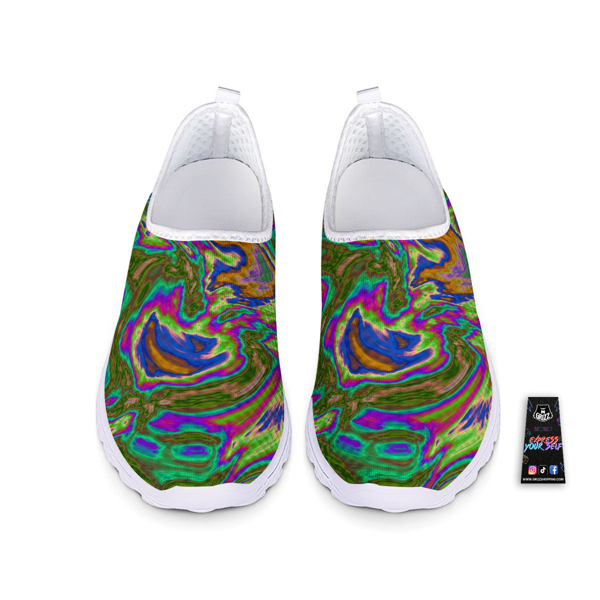 Psychedelic Trippy Purple Green Print Nurse Shoes-grizzshop
