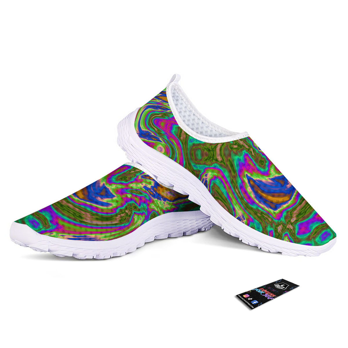 Psychedelic Trippy Purple Green Print Nurse Shoes-grizzshop