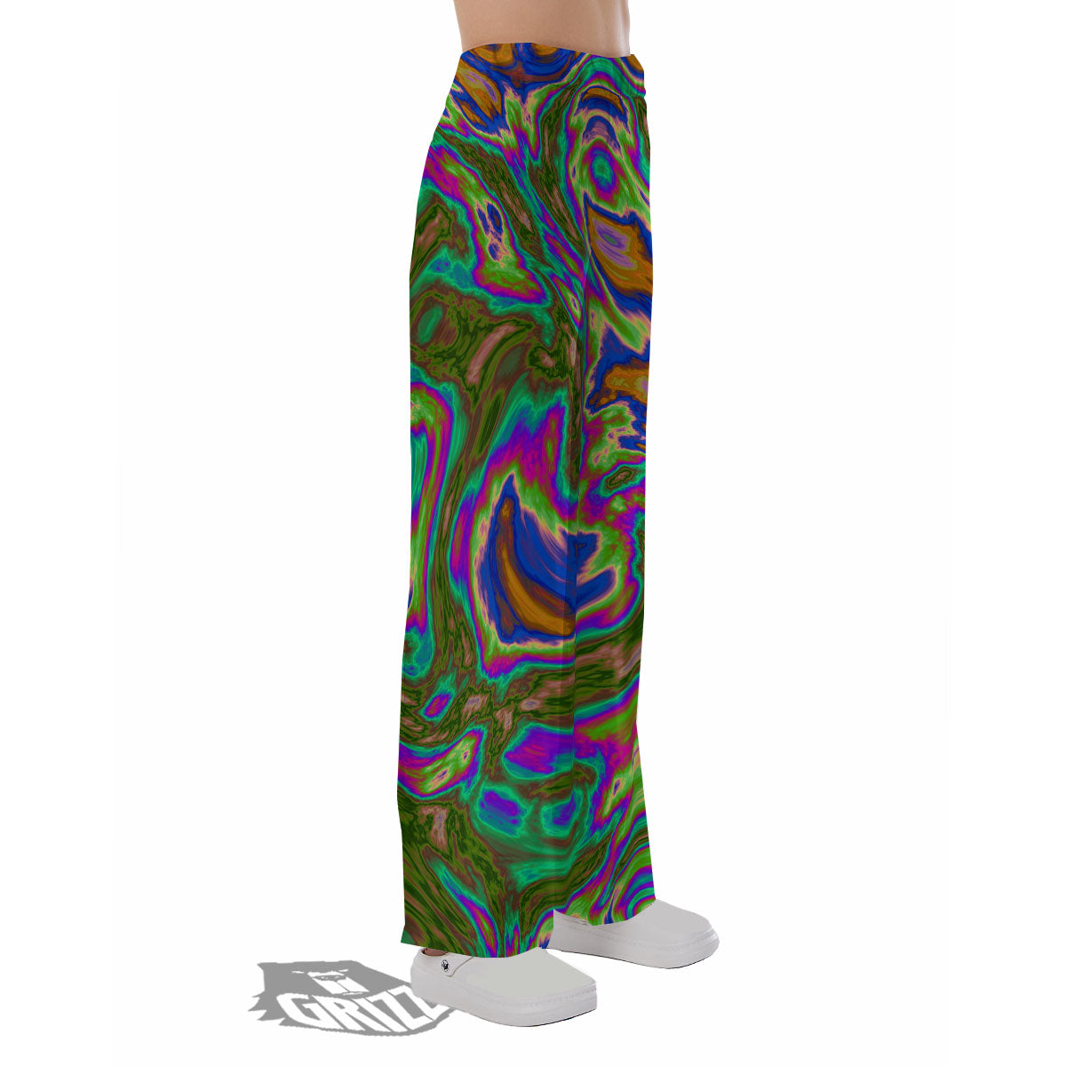 Psychedelic Trippy Purple Green Print Pajama Pants-grizzshop