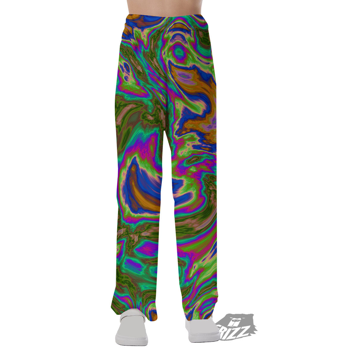 Psychedelic Trippy Purple Green Print Pajama Pants-grizzshop