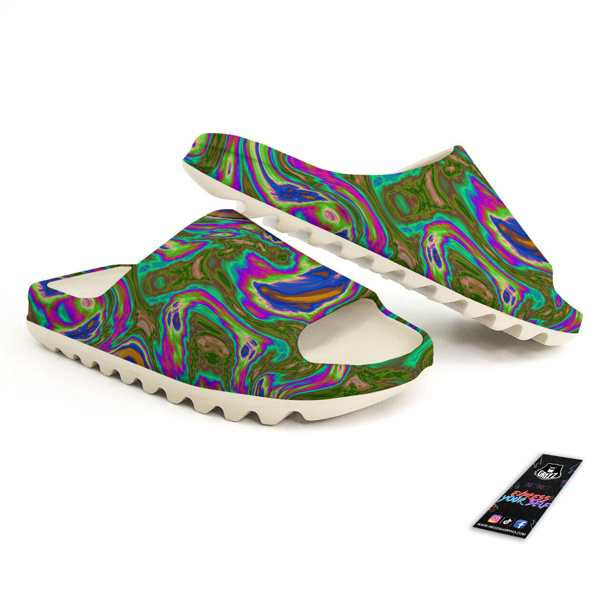 Psychedelic Trippy Purple Green Print Sandals-grizzshop