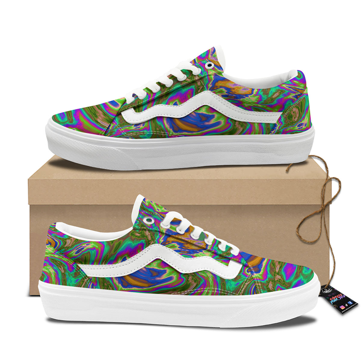 Psychedelic Trippy Purple Green Print Skate Shoes-grizzshop