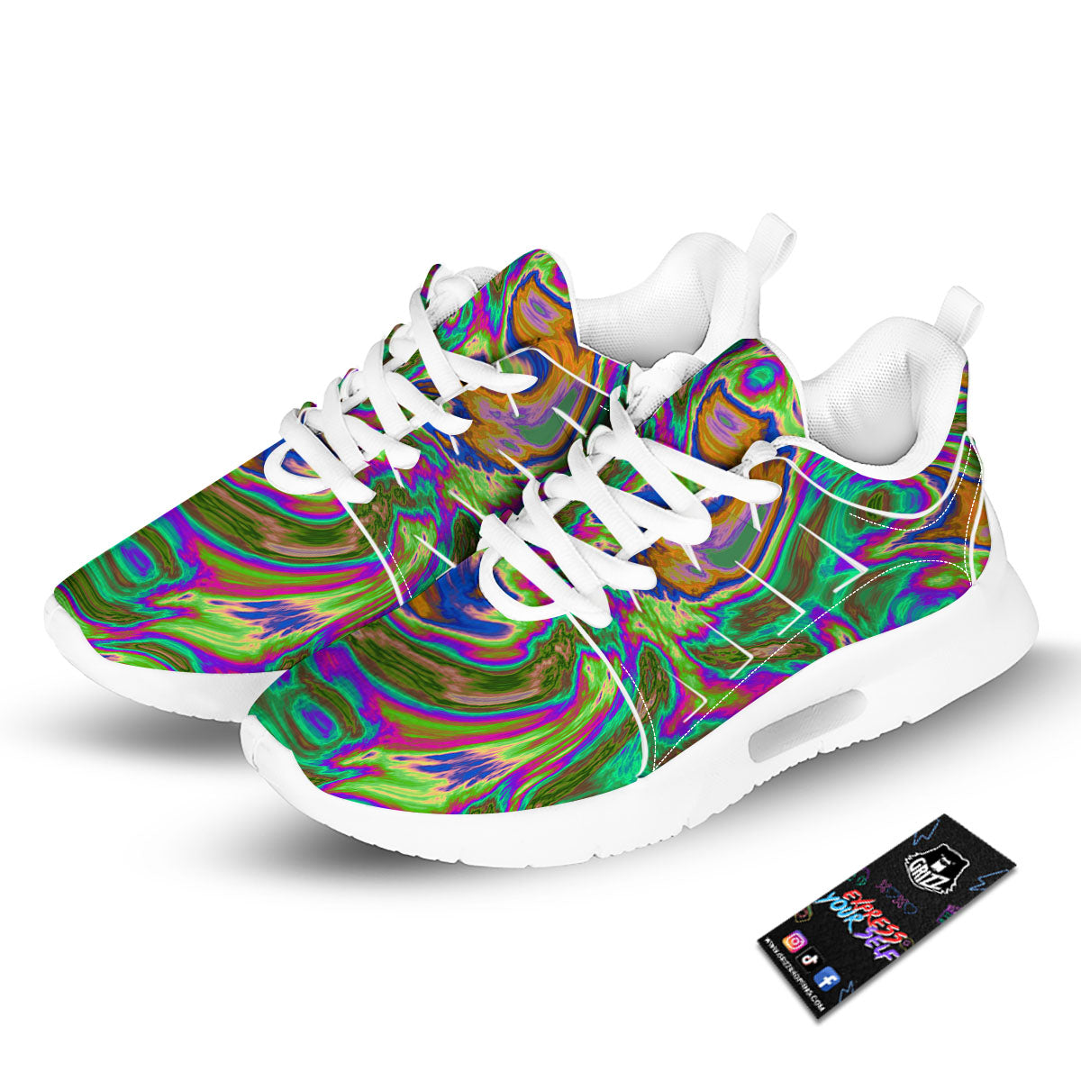 Psychedelic Trippy Purple Green Print Tennis Shoes-grizzshop