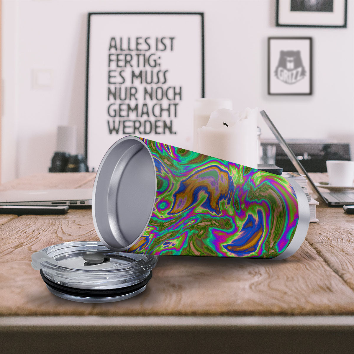 Psychedelic Trippy Purple Green Print Tumbler-grizzshop