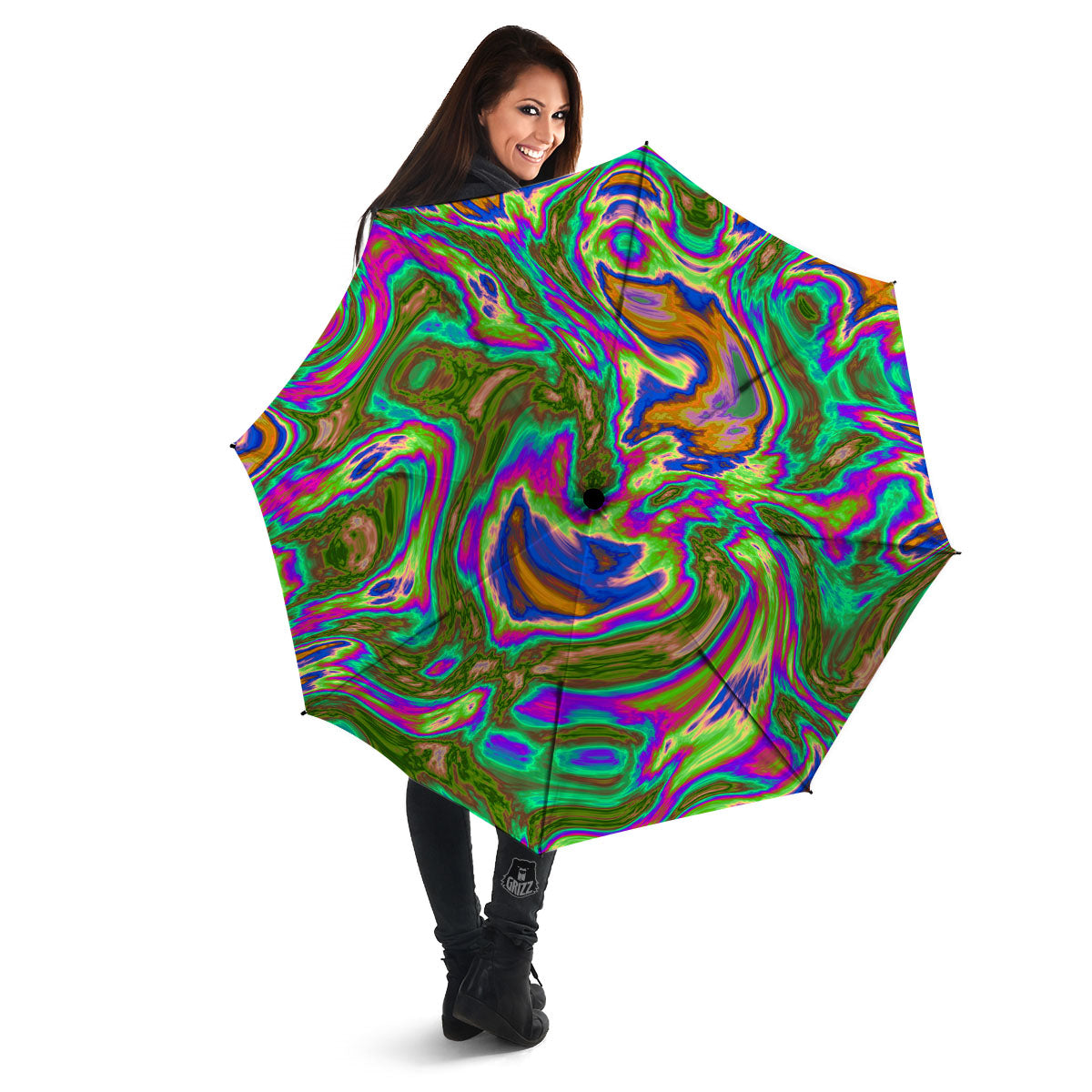 Psychedelic Trippy Purple Green Print Umbrella-grizzshop