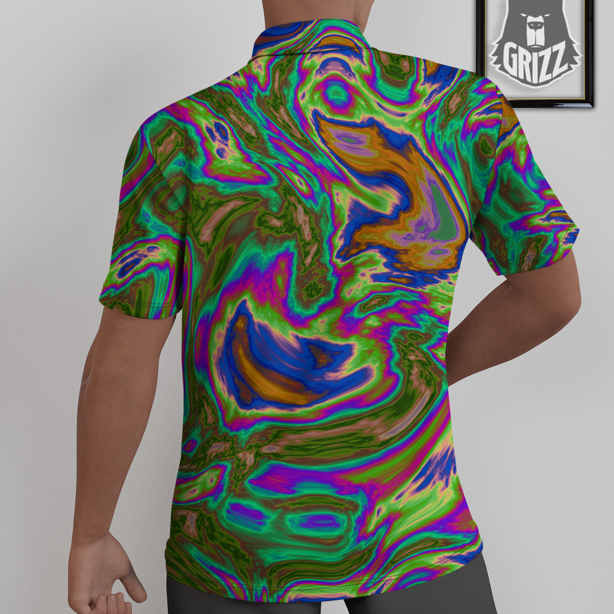 Psychedelic Trippy Purple Green Print Untucked Shirts-grizzshop
