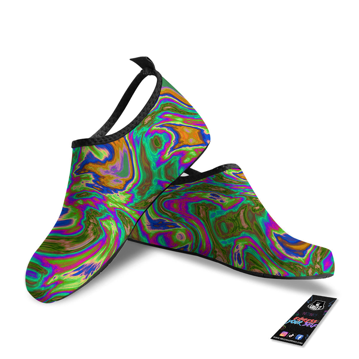 Psychedelic Trippy Purple Green Print Water Shoes-grizzshop
