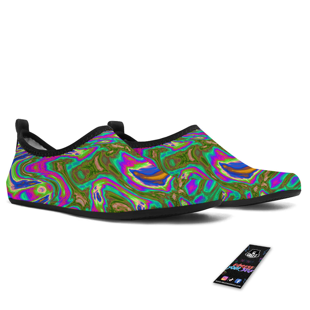 Psychedelic Trippy Purple Green Print Water Shoes-grizzshop