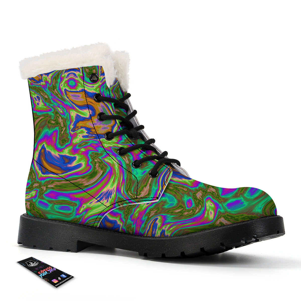 Psychedelic Trippy Purple Green Print Winter Boots-grizzshop