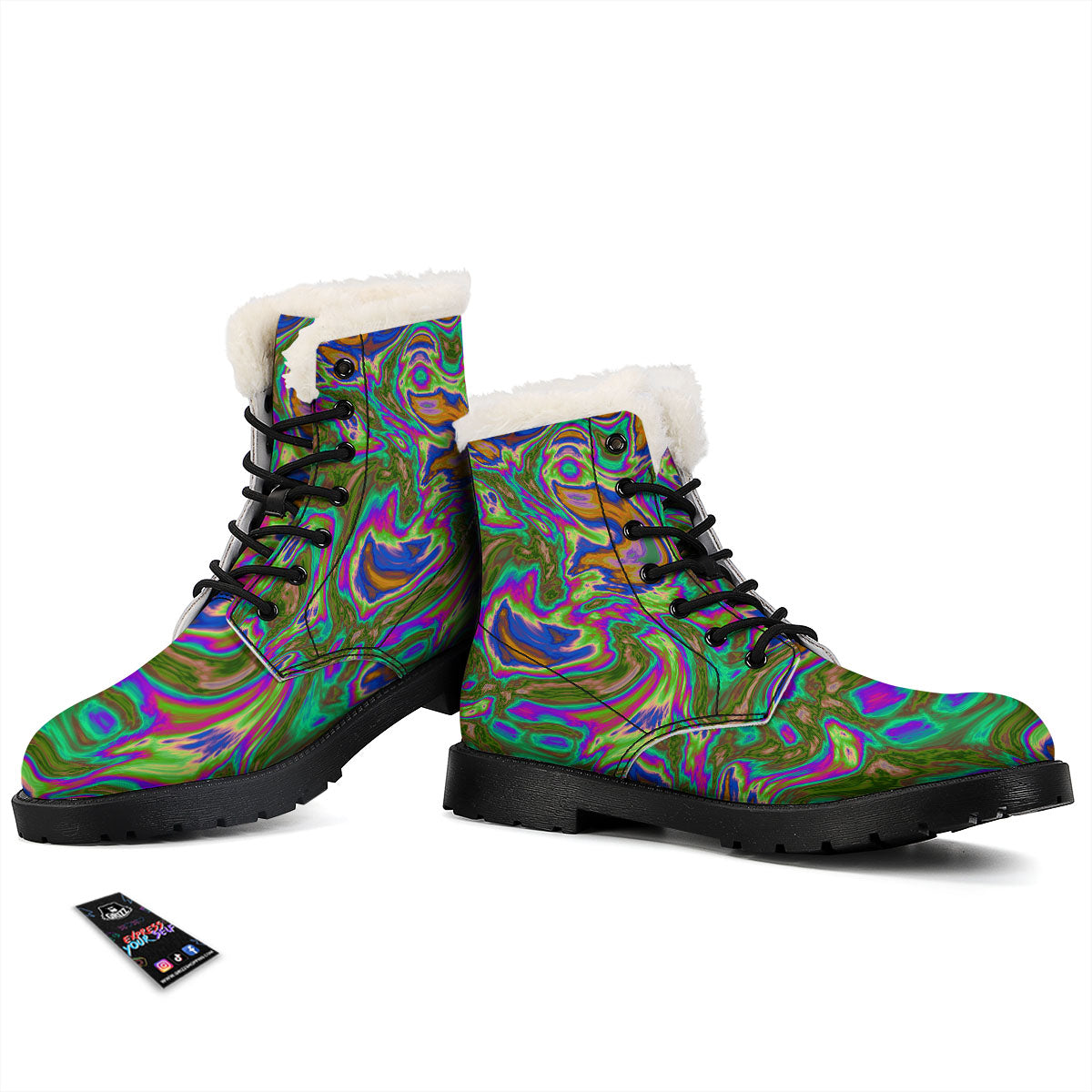 Psychedelic Trippy Purple Green Print Winter Boots-grizzshop
