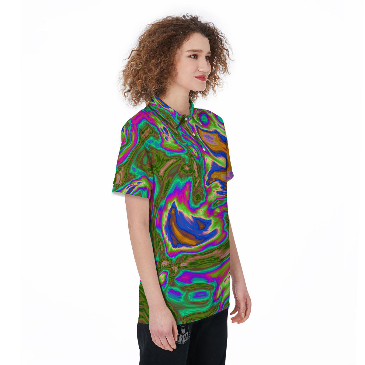 Psychedelic Trippy Purple Green Print Women's Golf Shirts-grizzshop