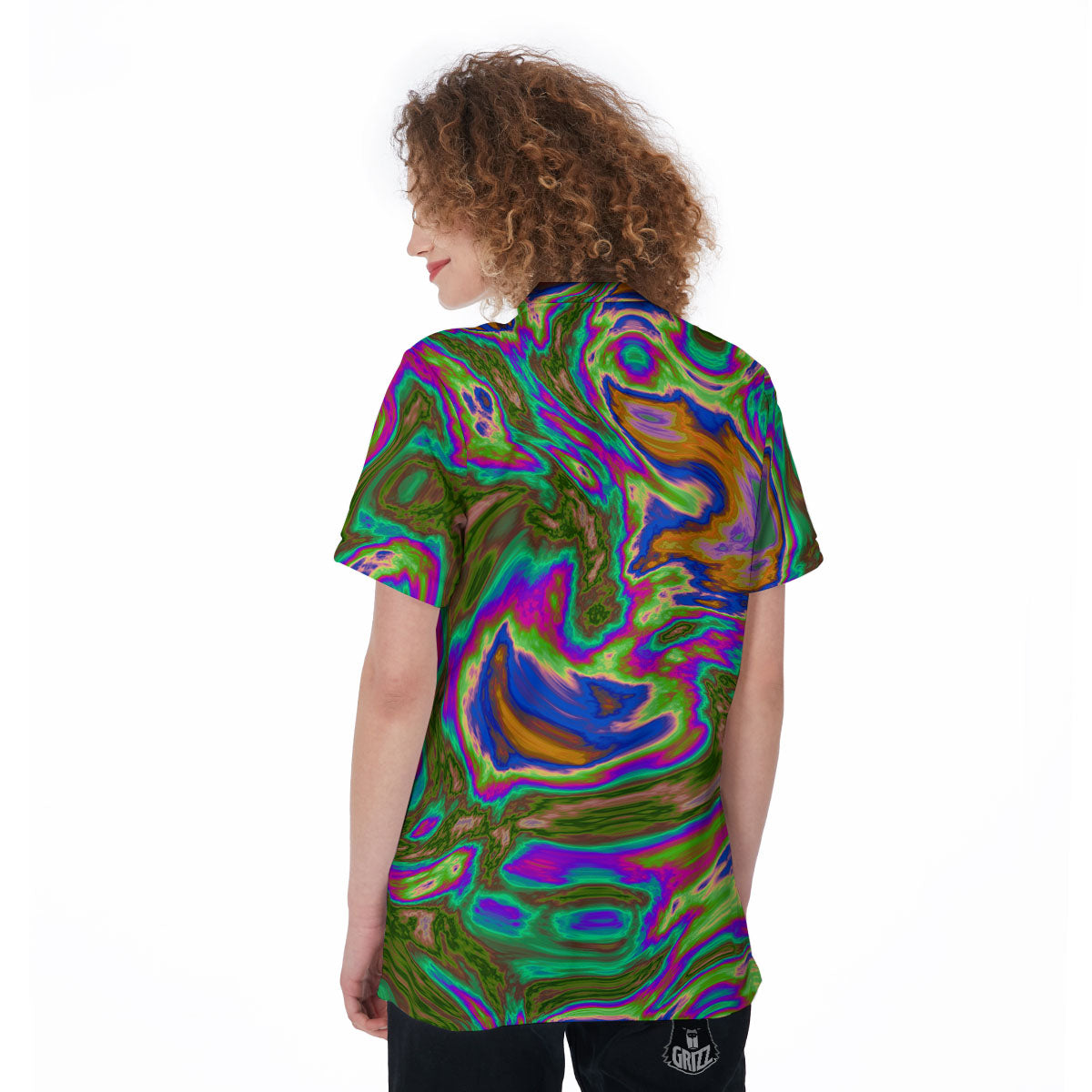 Psychedelic Trippy Purple Green Print Women's Golf Shirts-grizzshop