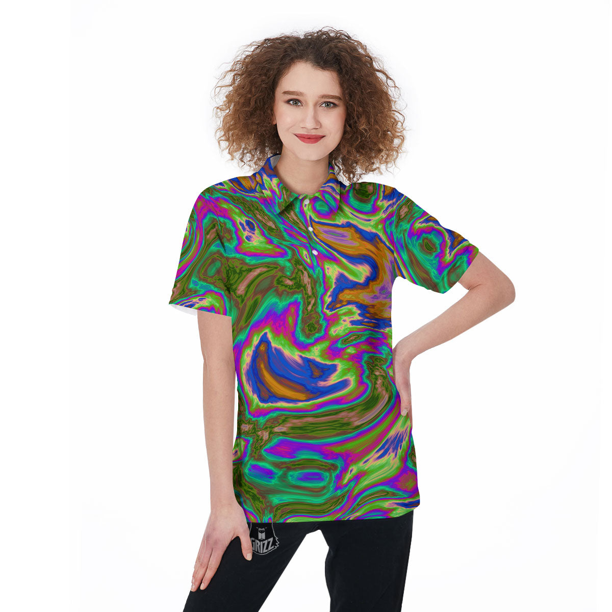 Psychedelic Trippy Purple Green Print Women's Golf Shirts-grizzshop