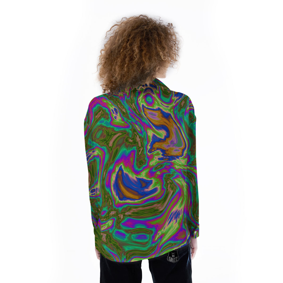 Psychedelic Trippy Purple Green Print Women's Long Sleeve Shirts-grizzshop