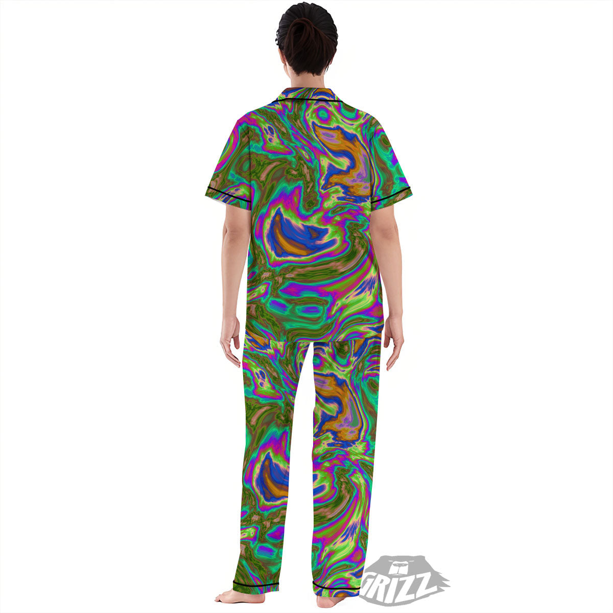 Psychedelic Trippy Purple Green Print Women's Pajamas Set-grizzshop