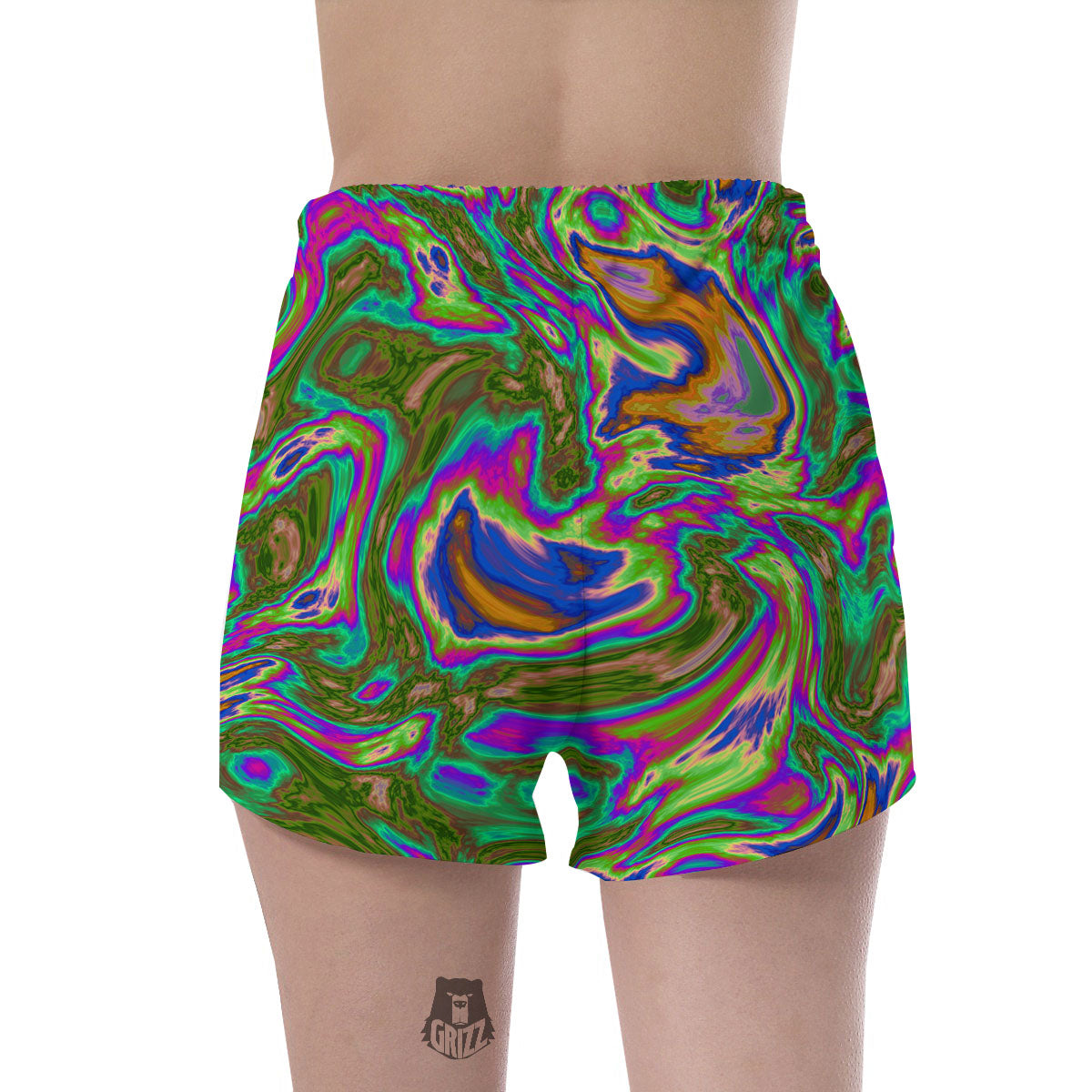 Psychedelic Trippy Purple Green Print Women's Shorts-grizzshop