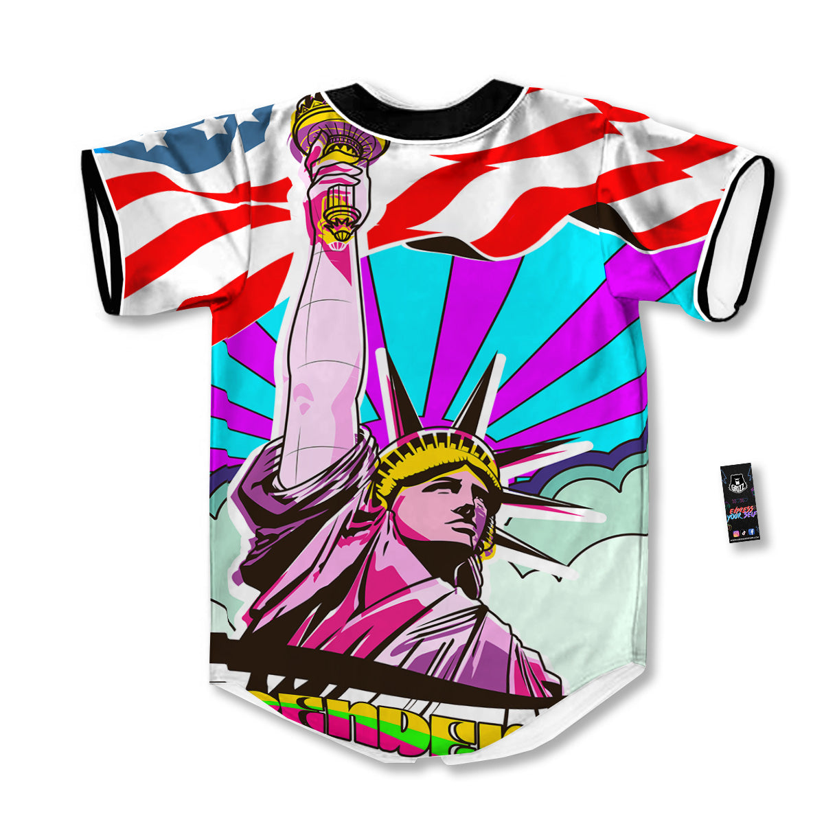 Psychedelic USA Statue of Liberty Independence Day Print Baseball Jersey-grizzshop