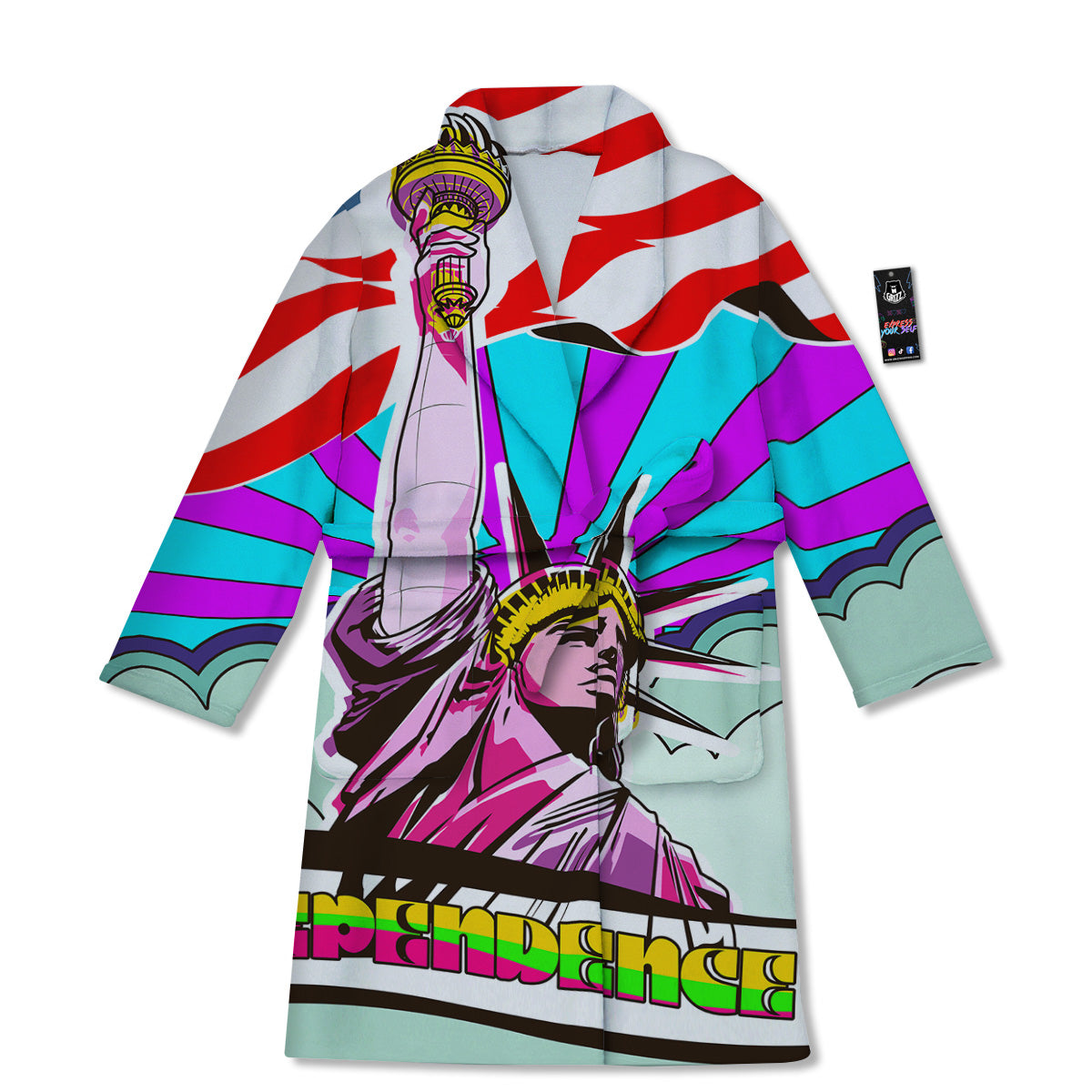 Psychedelic USA Statue of Liberty Independence Day Print Bathrobe-grizzshop