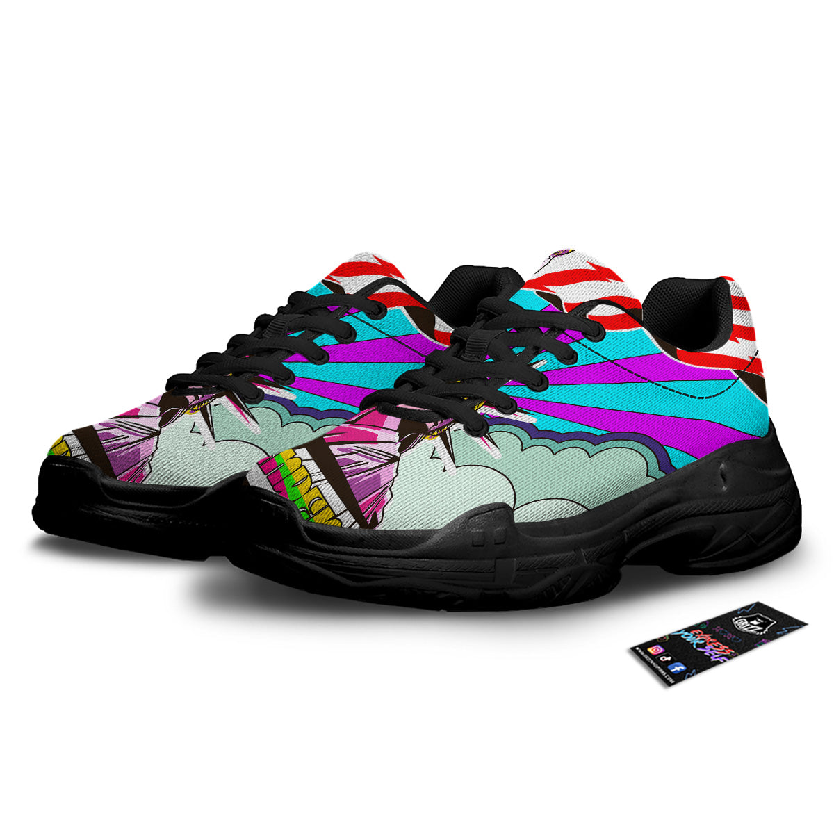 Psychedelic USA Statue of Liberty Independence Day Print Black Chunky Shoes-grizzshop