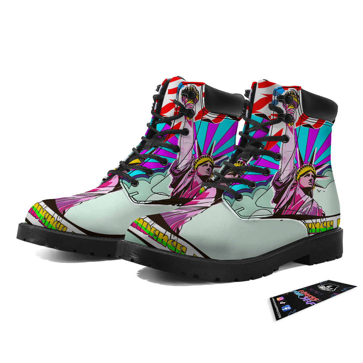 Psychedelic USA Statue of Liberty Independence Day Print Boots-grizzshop