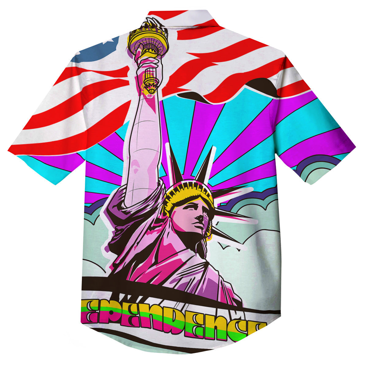 Psychedelic USA Statue of Liberty Independence Day Print Button Up Shirt-grizzshop