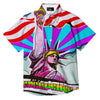 Psychedelic USA Statue of Liberty Independence Day Print Button Up Shirt-grizzshop