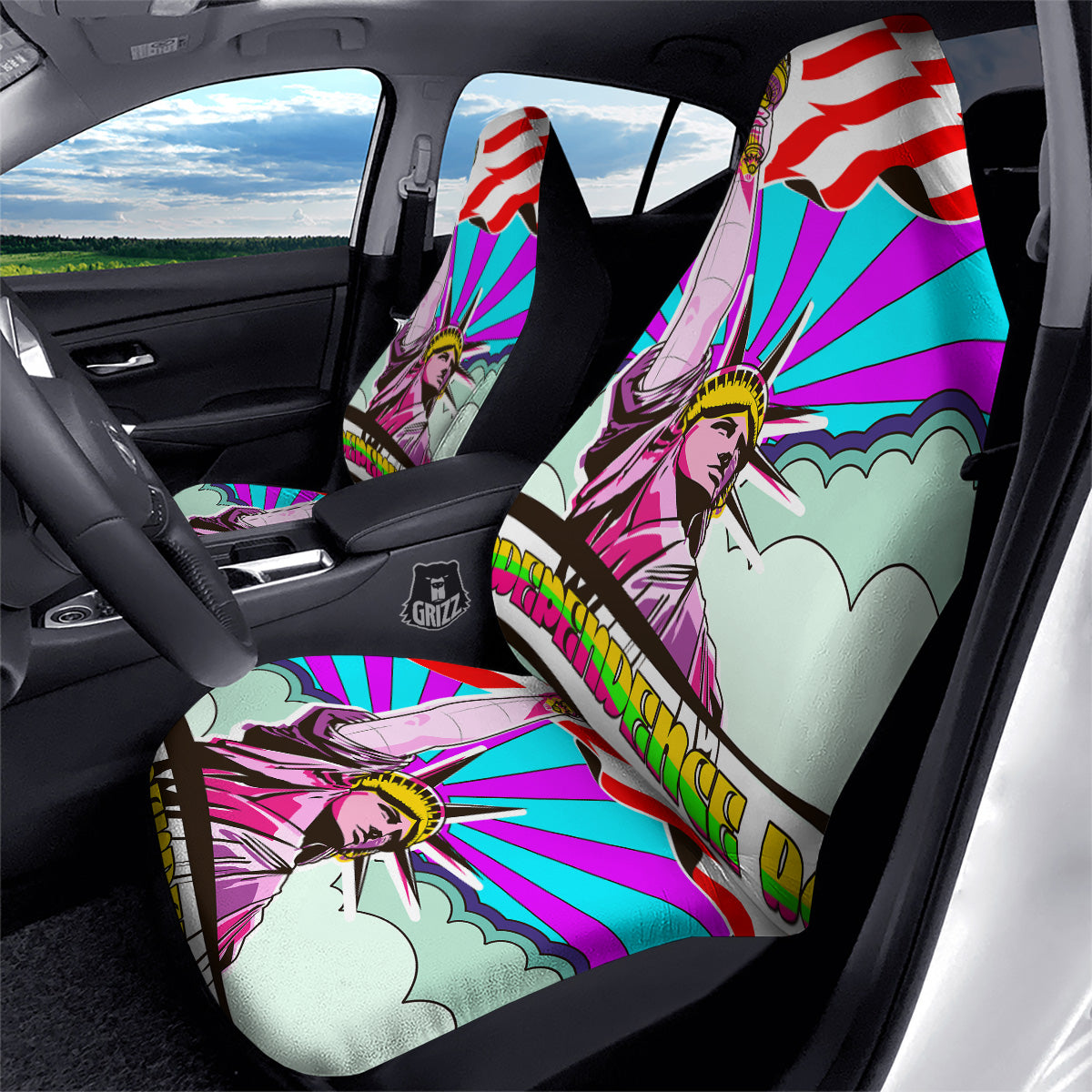 Psychedelic USA Statue of Liberty Independence Day Print Car Seat Covers-grizzshop