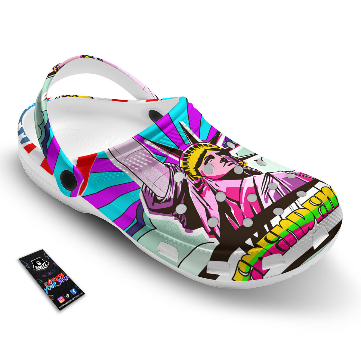 Psychedelic USA Statue of Liberty Independence Day Print Clog-grizzshop