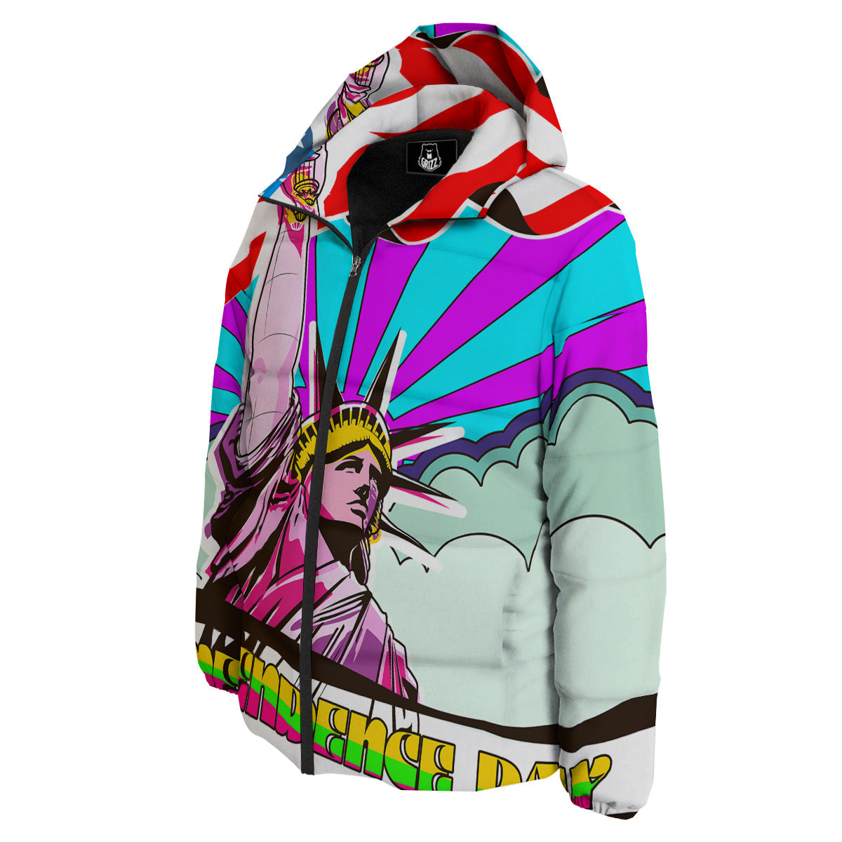 Psychedelic USA Statue of Liberty Independence Day Print Down Jacket-grizzshop