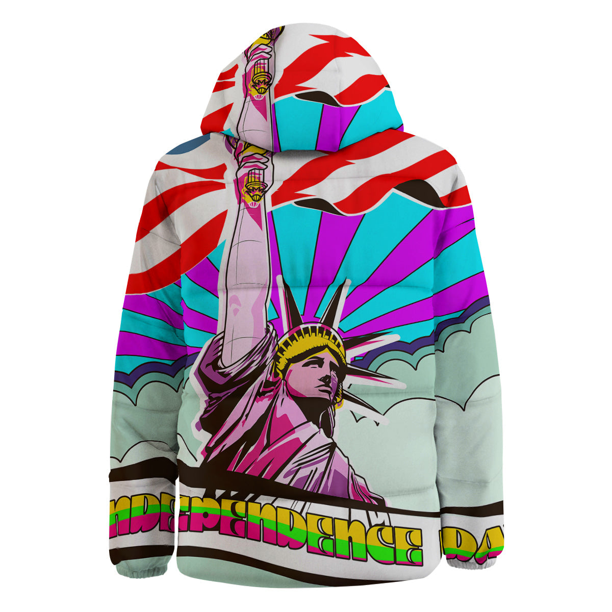 Psychedelic USA Statue of Liberty Independence Day Print Down Jacket-grizzshop