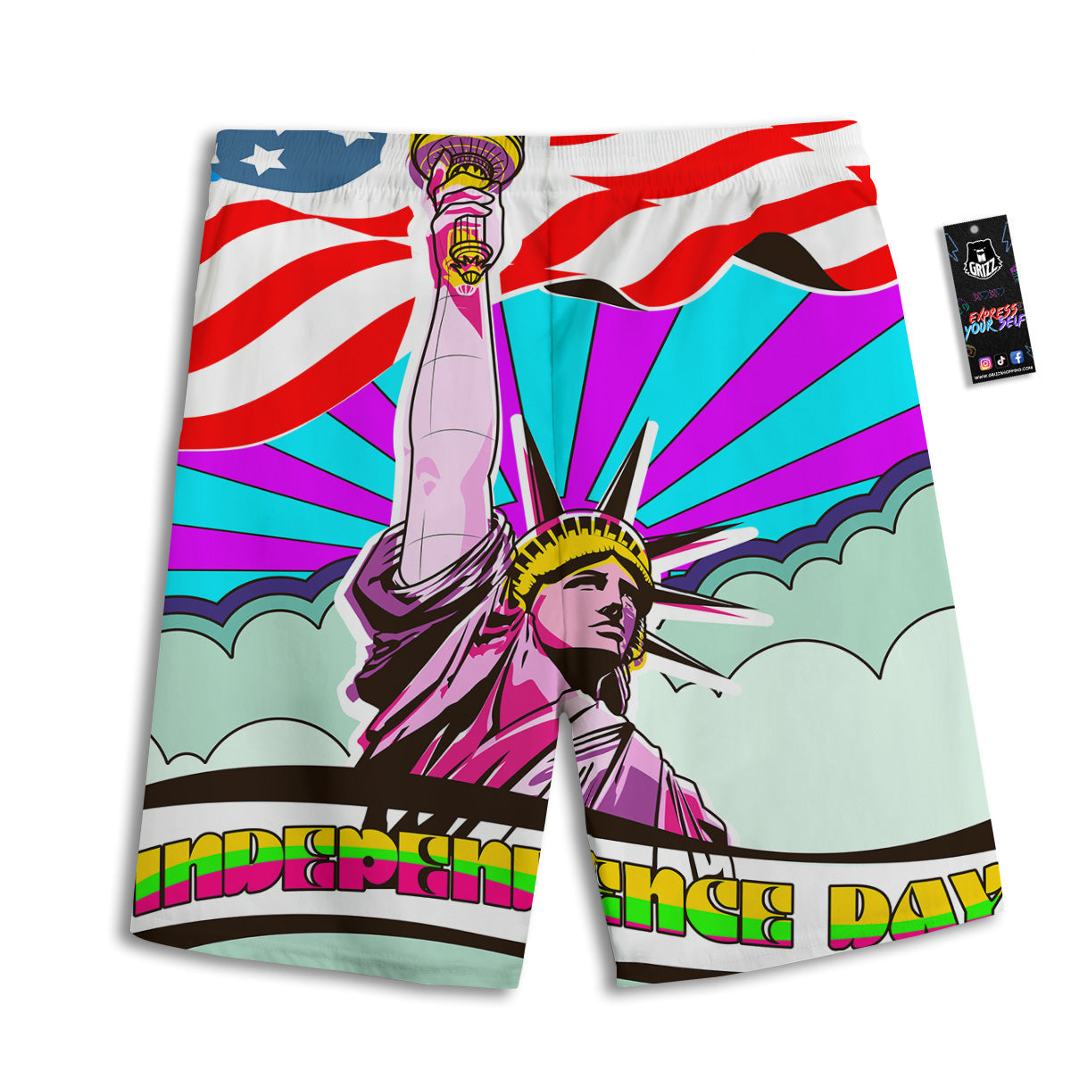 Psychedelic USA Statue of Liberty Independence Day Print Men's Athletic Shorts