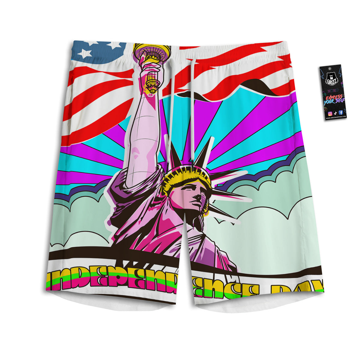 Psychedelic USA Statue of Liberty Independence Day Print Men's Athletic Shorts