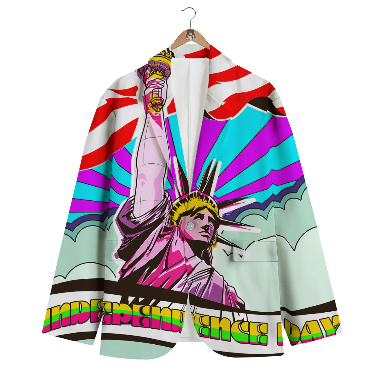 Psychedelic USA Statue of Liberty Independence Day Print Men's Blazer-grizzshop