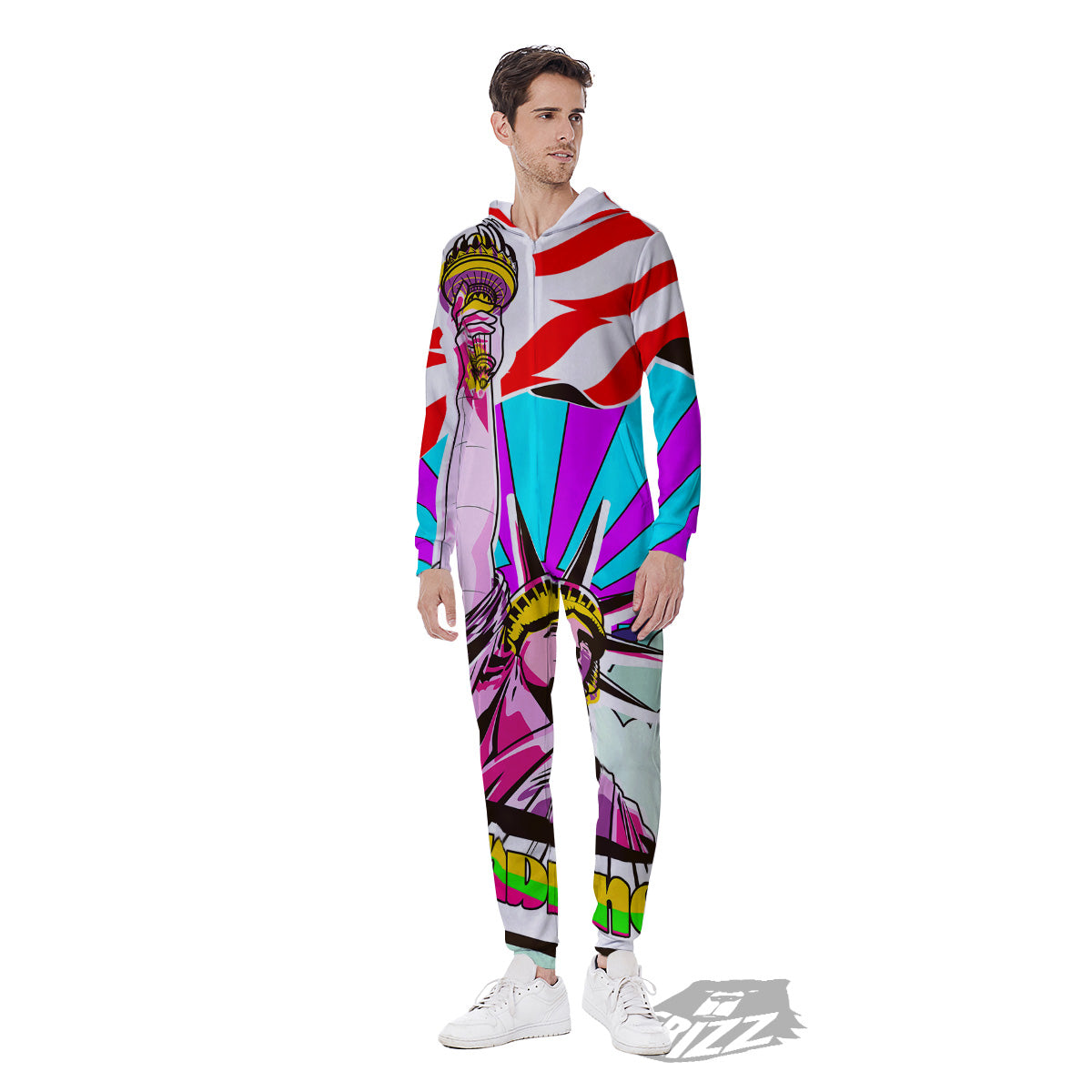 Psychedelic USA Statue of Liberty Independence Day Print Men's Jumpsuit-grizzshop