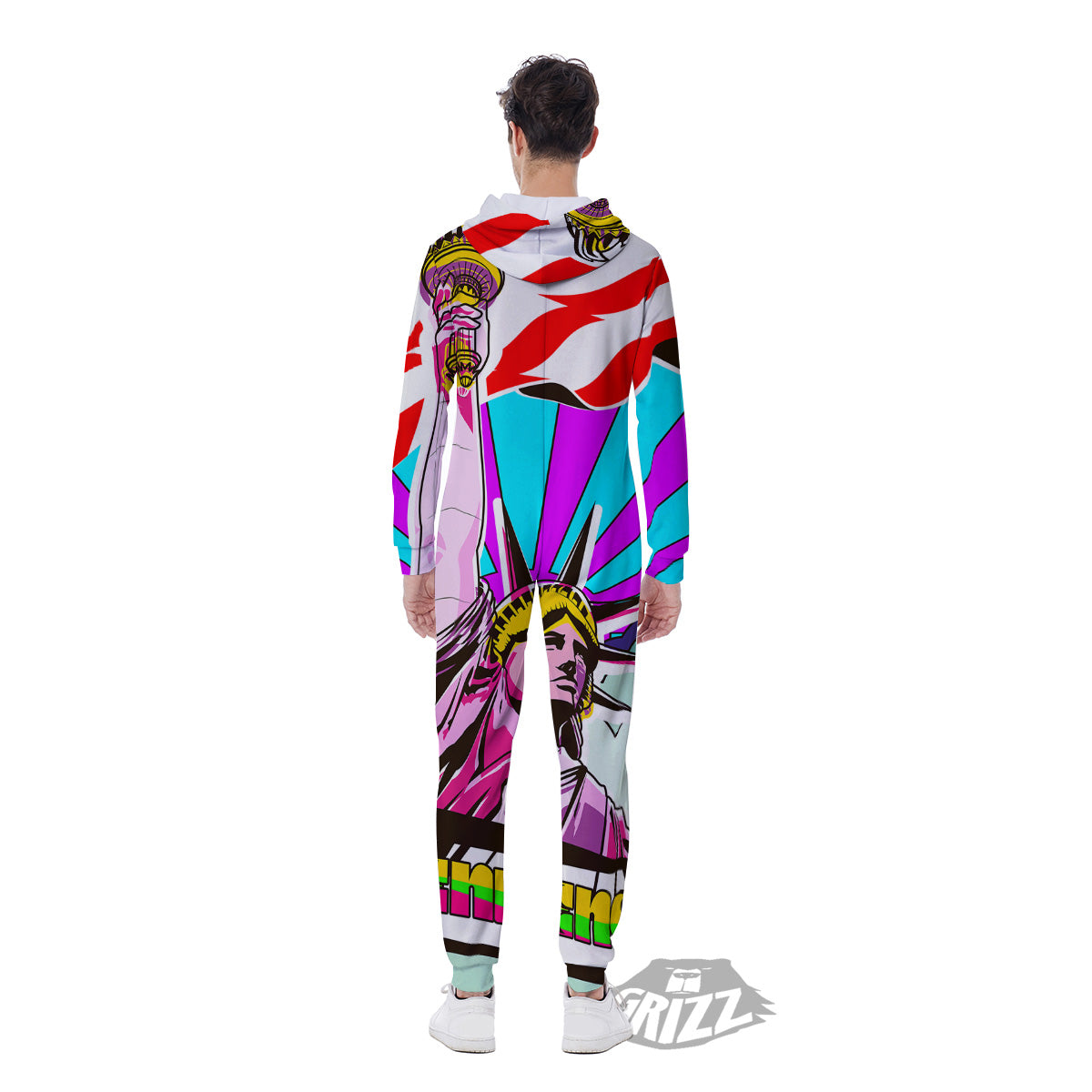 Psychedelic USA Statue of Liberty Independence Day Print Men's Jumpsuit-grizzshop