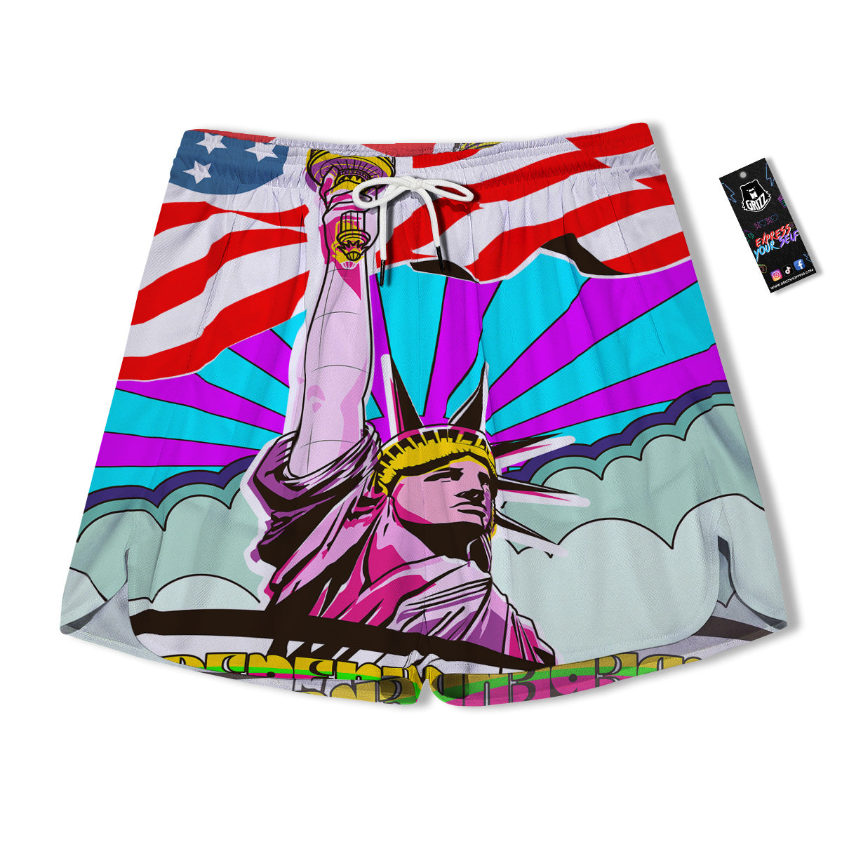 Psychedelic USA Statue of Liberty Independence Day Print Men's Running Shorts-grizzshop