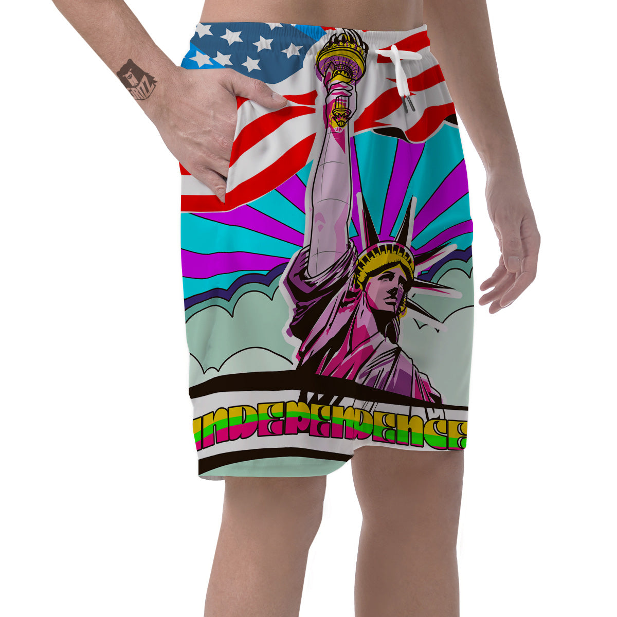 Psychedelic USA Statue of Liberty Independence Day Print Men's Shorts-grizzshop