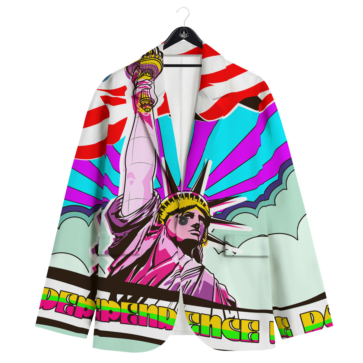 Psychedelic USA Statue of Liberty Independence Day Print Men's Sport Coat-grizzshop